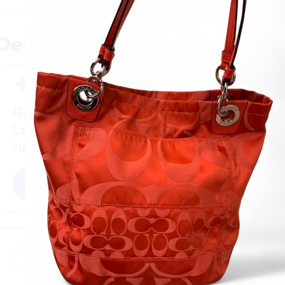 2008 Coach Alex Signature Coral Patent Leather/Satin Tote - Picture 2 of 8